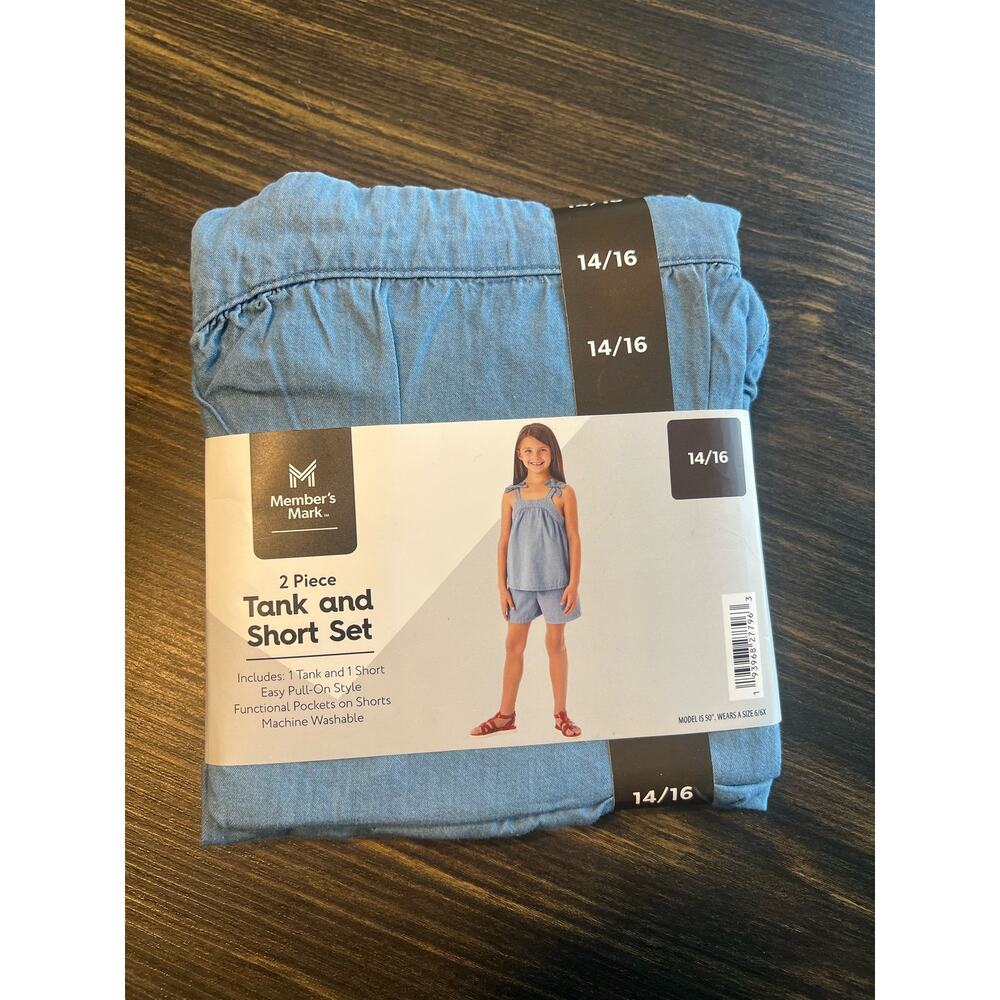 Member's Mark Girls Easy Pull On Tank and Short Set Chambray Size 6/6X